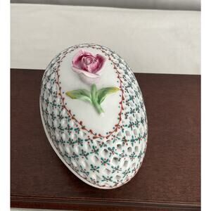 Vintage Royal Danube Porcelain Reticulated Egg Trinket Box #1886